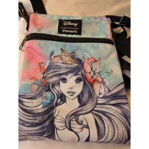 Disney Loungefly Ariel Little Mermaid Watercolor Crossbody Passport Bag Canvas